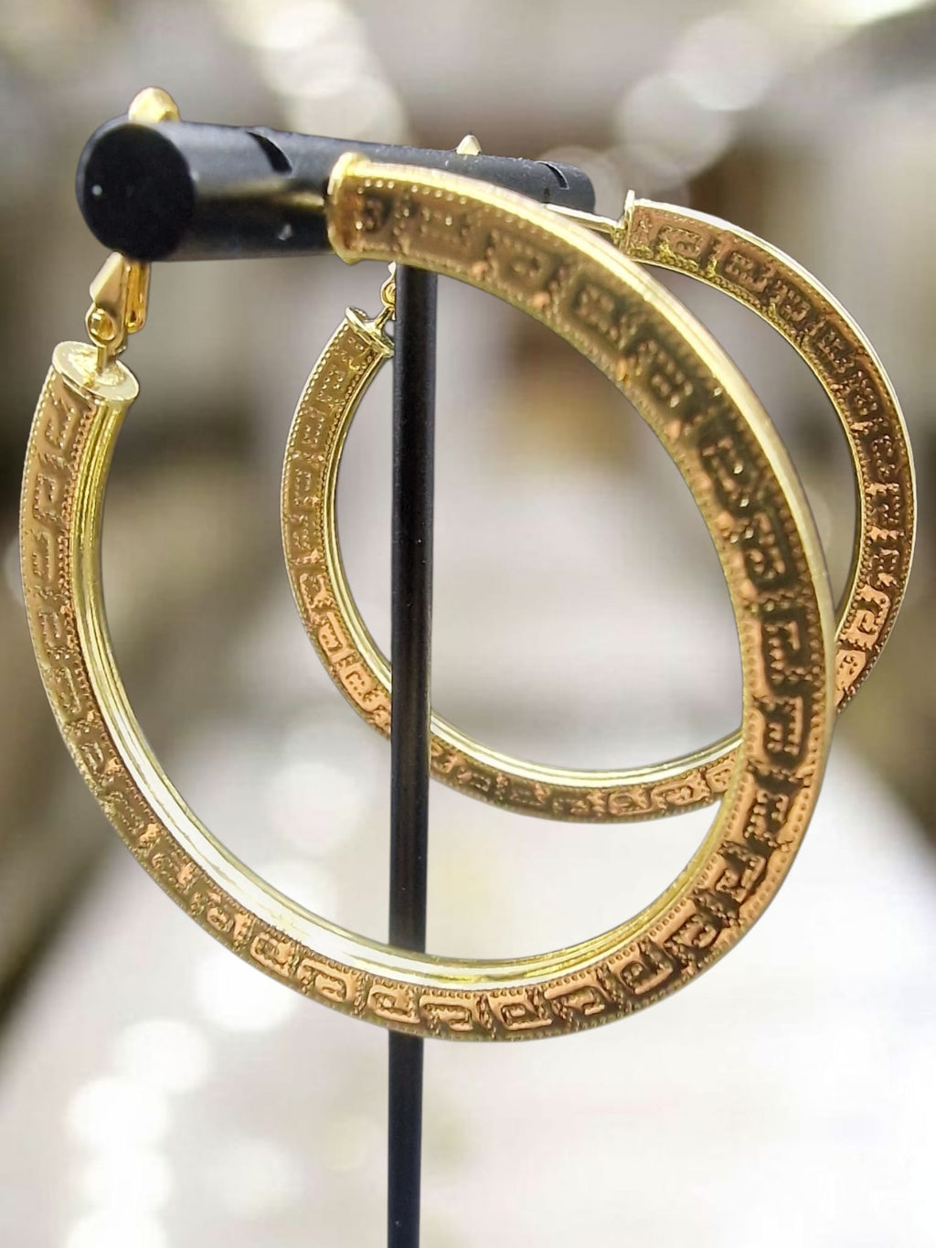 Gold Plated 2"  Hoop Earrings Medusa Pattern, Bling Romany Dubai