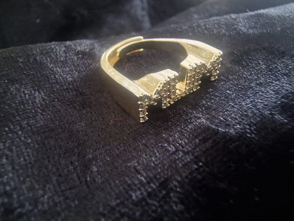 Gold Plated Mum Ring (Stones Encrusted) Adjustable Size