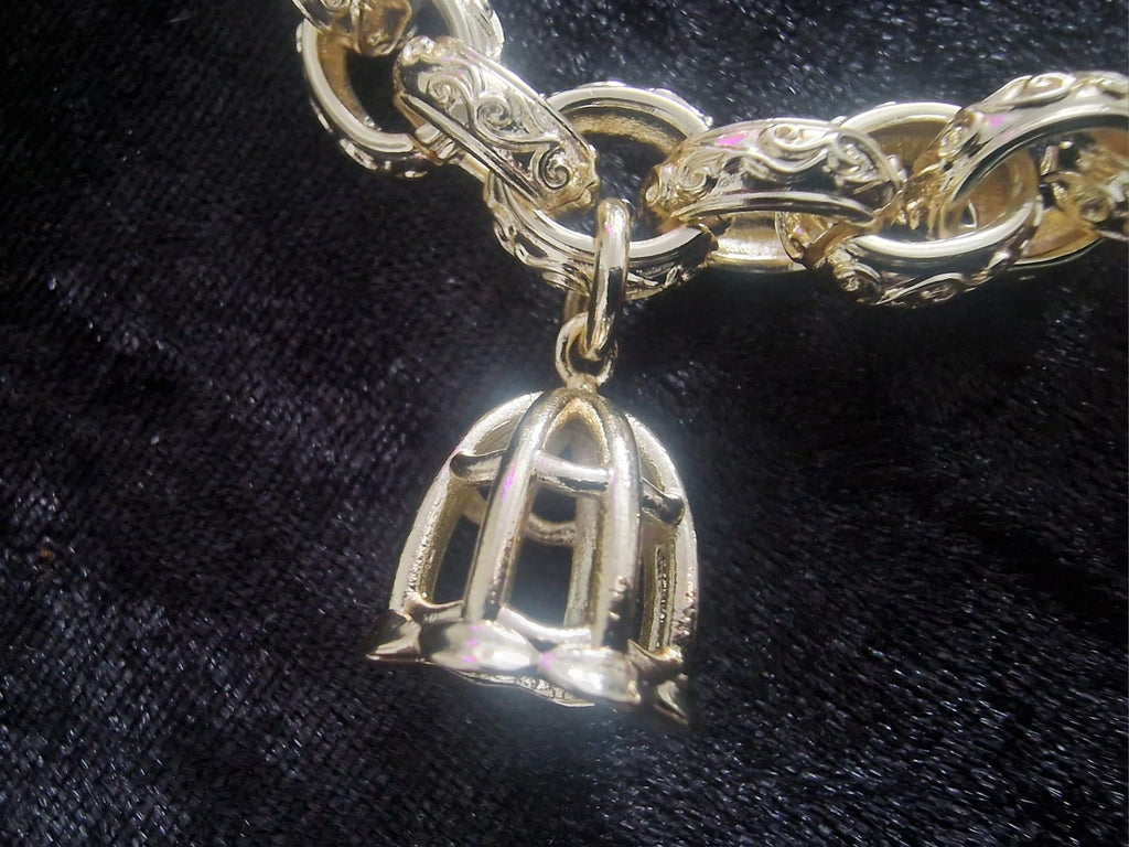 Gold Plated Gypsy Belcher Charm Bracelet Romany Bling Gypsy Wagon , Bird Cage