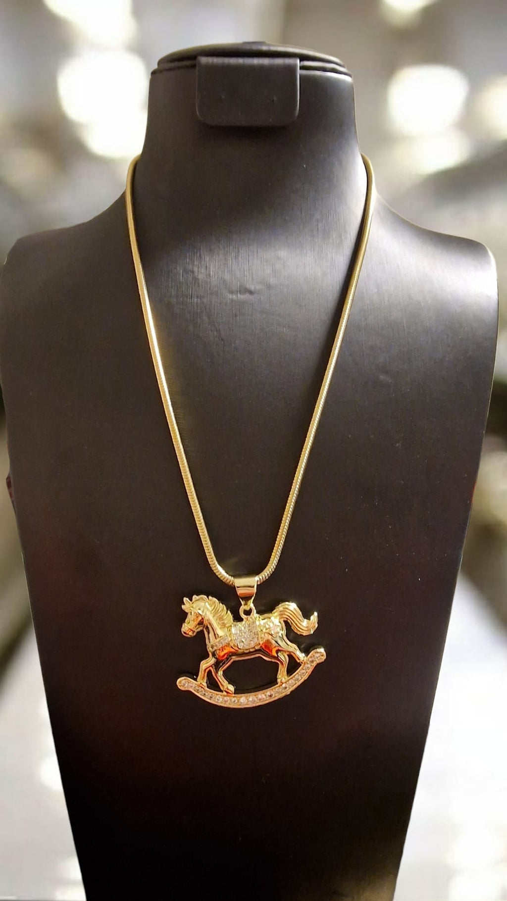 Gold Plated Rocking Horse Pendant Necklace