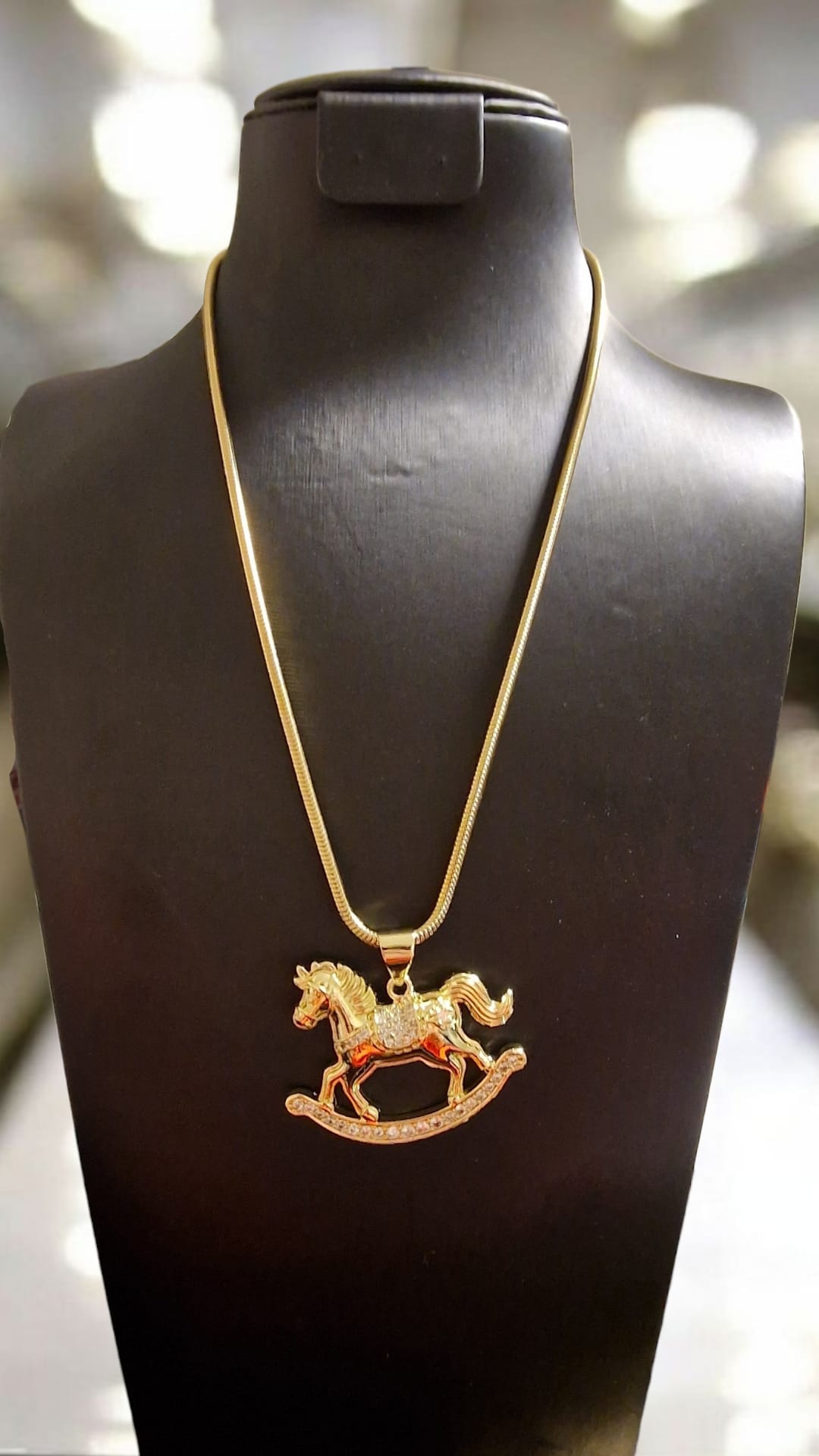 Gold Plated Rocking Horse Pendant Necklace