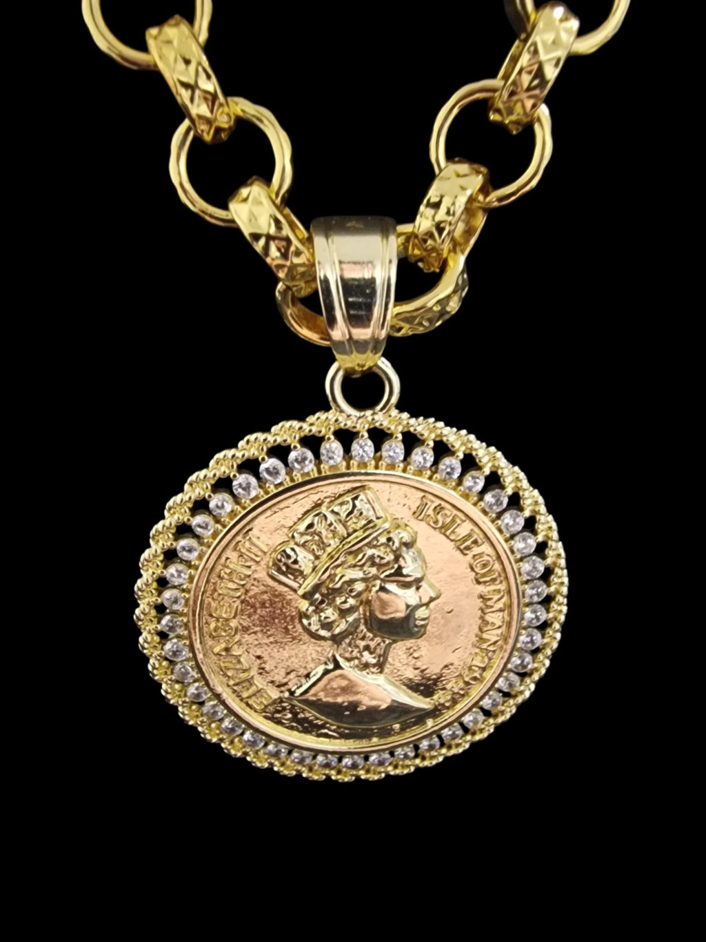 Gold Plated Sovereign Style Pendant & 24" Belcher Chain