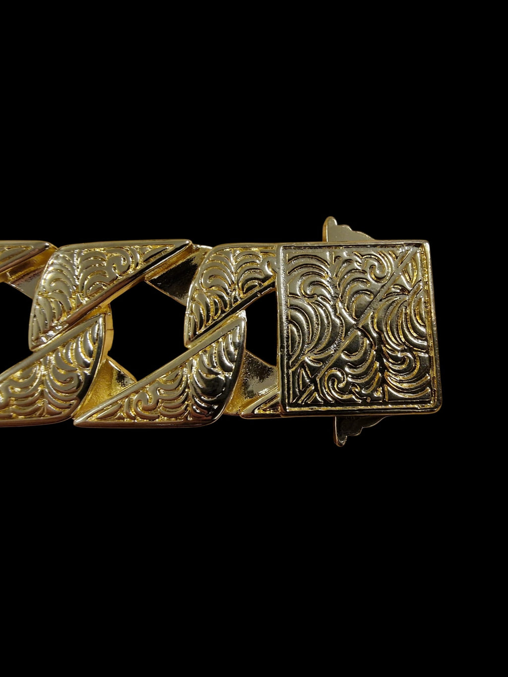 Xxl Gold Plated Chaps Curb Cuban Barks Bracelet, Solid , Heavy,  9 1/2" Long