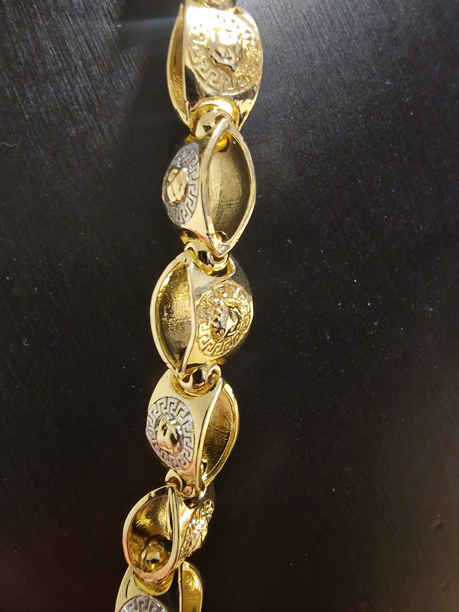 24" Gold Plated (silver inserts)  Medallion Medusa Link Chain & 8 3/4" Matching Bracelet