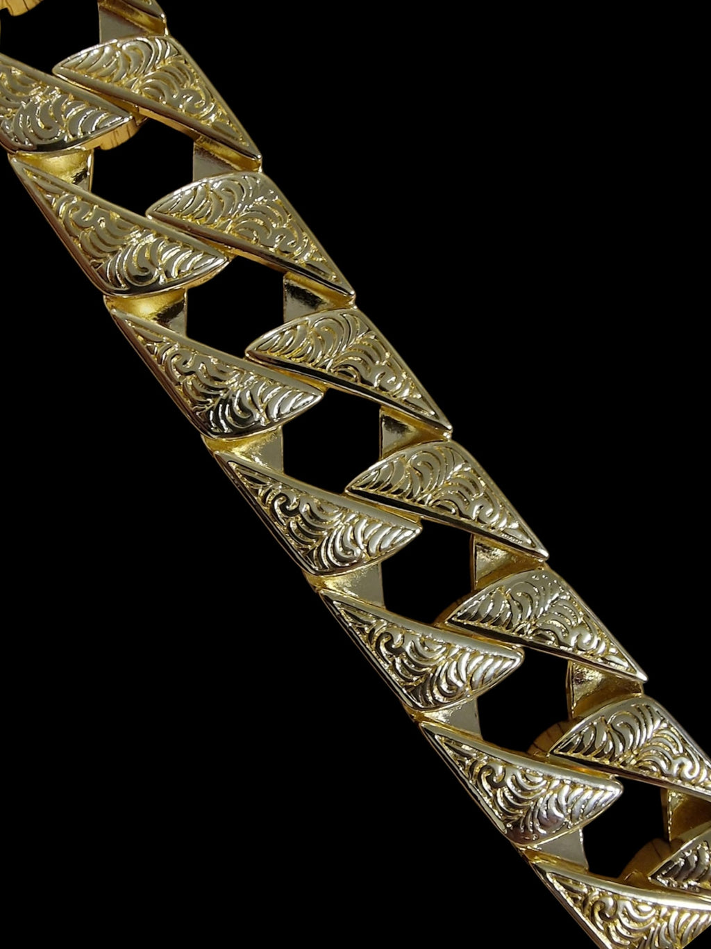 Xxl Gold Plated Chaps Curb Cuban Barks Bracelet, Solid , Heavy,  9 1/2" Long
