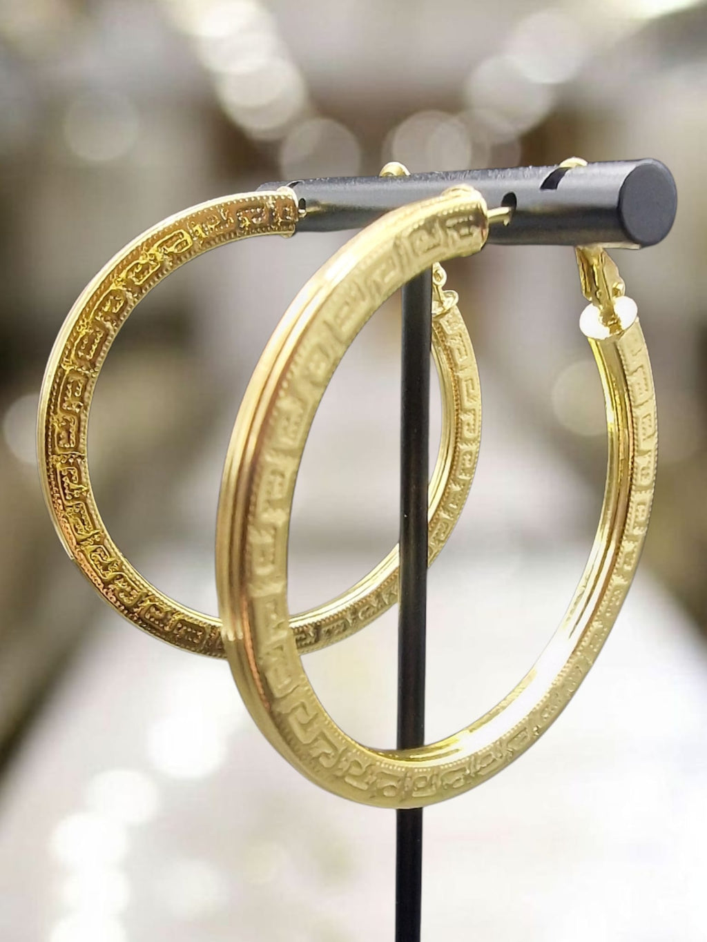 Gold Plated 2"  Hoop Earrings Medusa Pattern, Bling Romany Dubai