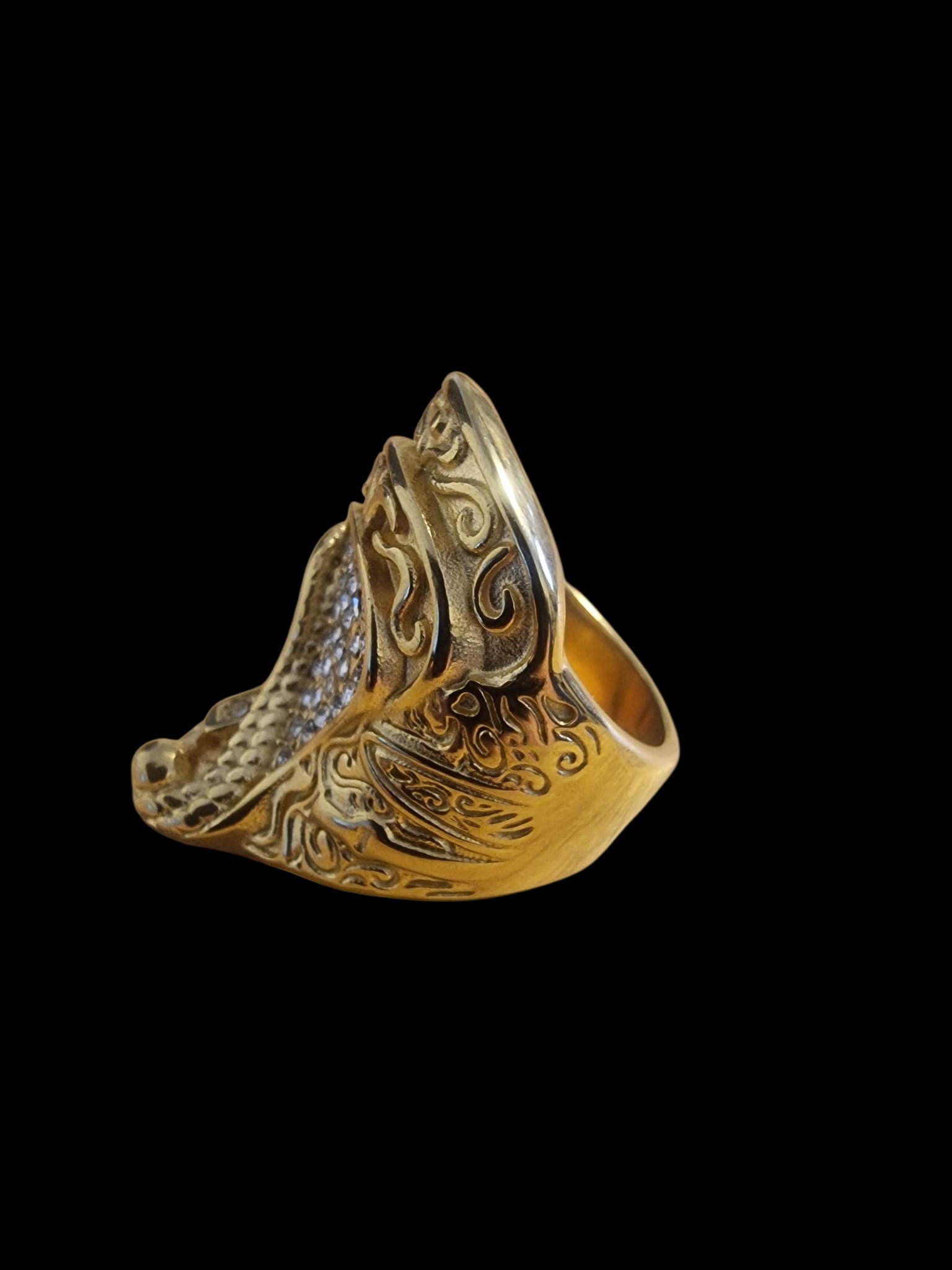 Gold Plated Saddle Ring with Encrusted Stones