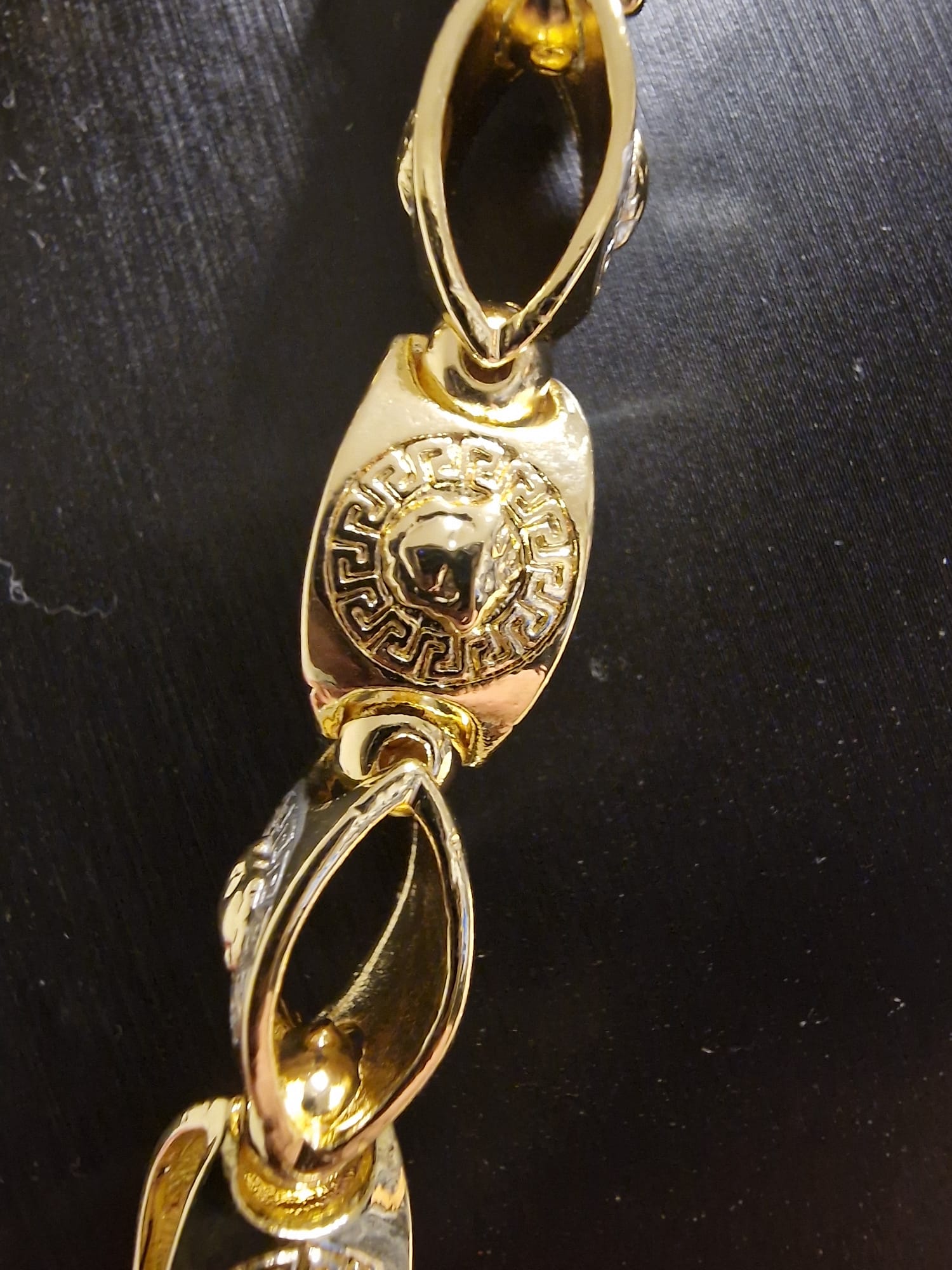 24" Gold Plated (silver inserts)  Medallion Medusa Link Chain & 8 3/4" Matching Bracelet