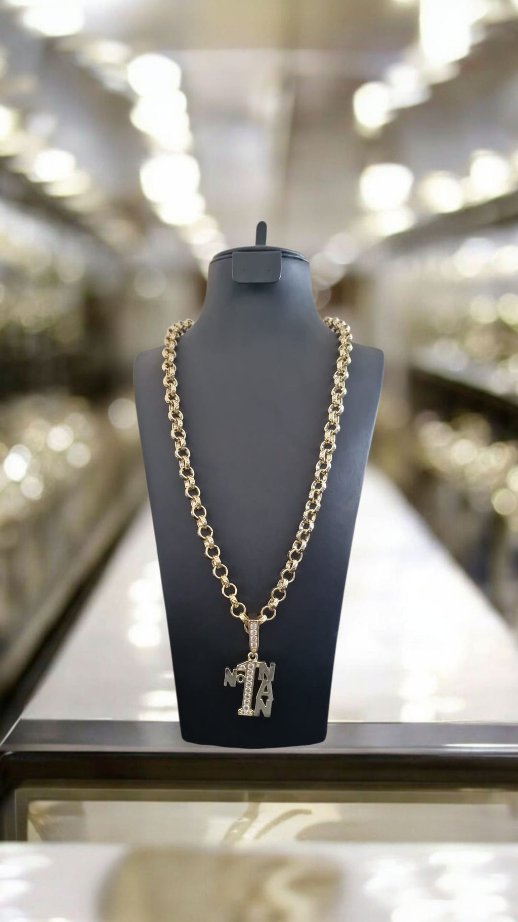 24" Gold Plated Belcher Chain & Number 1 Nan Pendant (9mm)