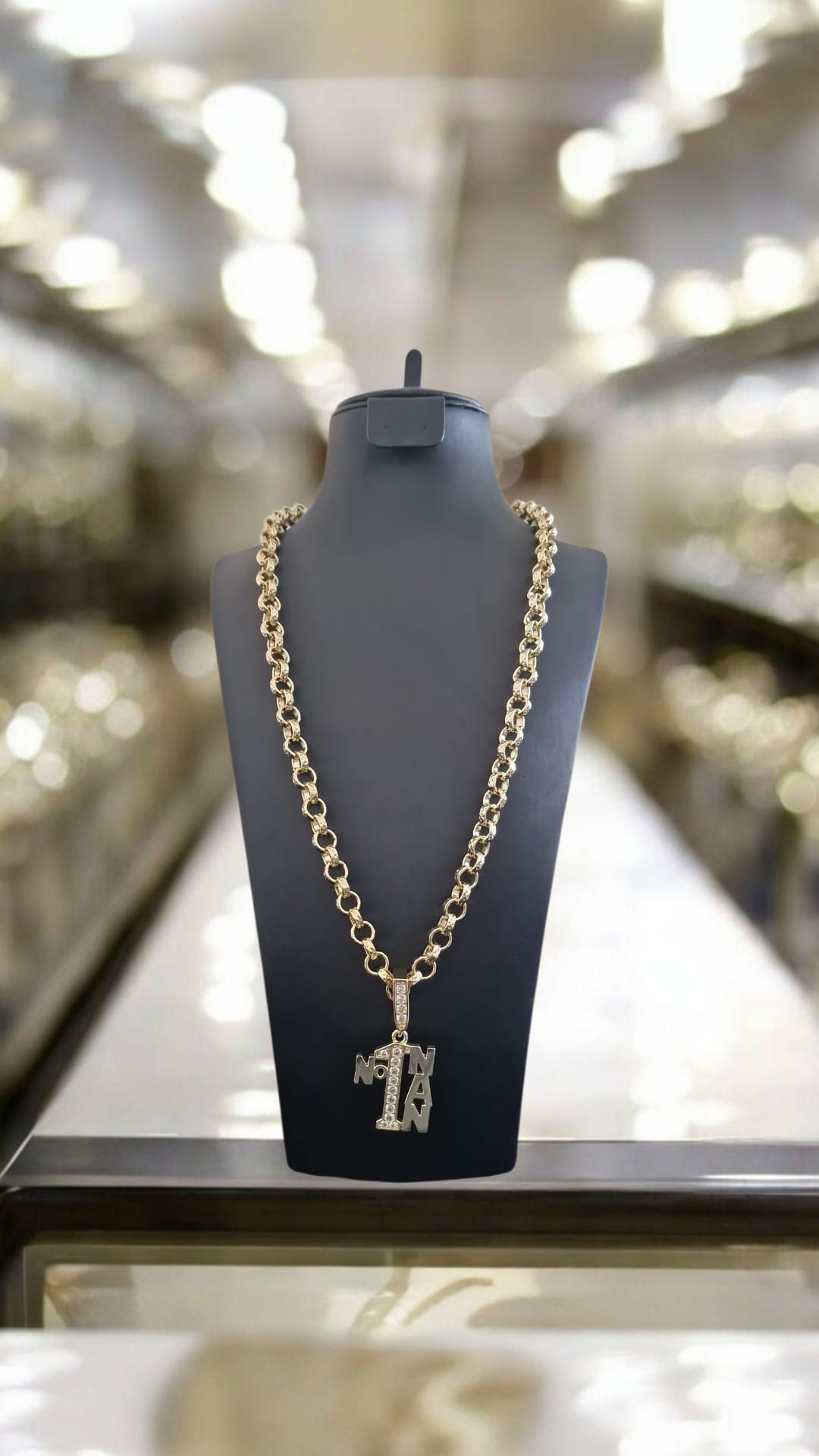 24" Gold Plated Belcher Chain & Number 1 Nan Pendant (9mm)