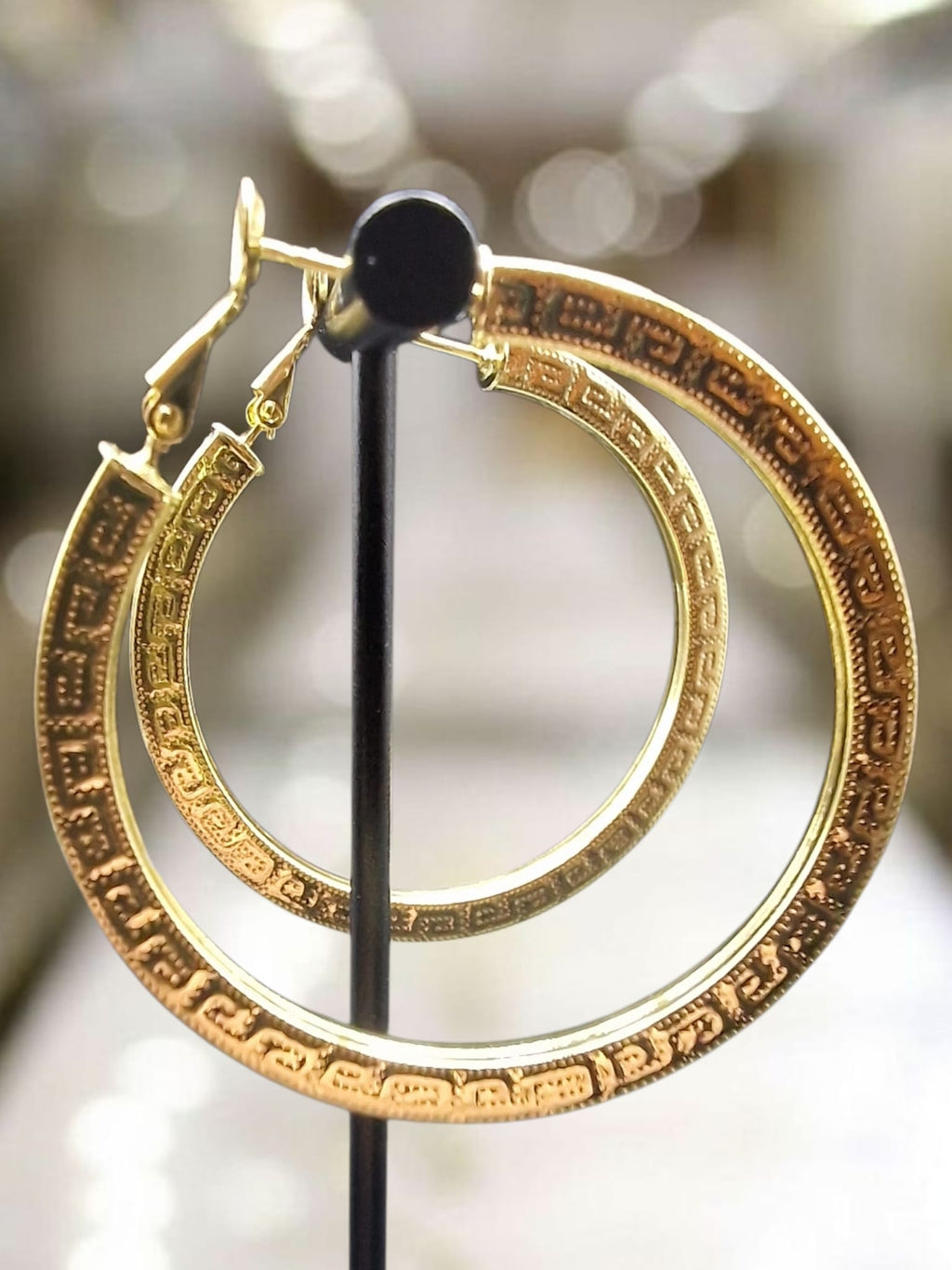 Gold Plated 2"  Hoop Earrings Medusa Pattern, Bling Romany Dubai