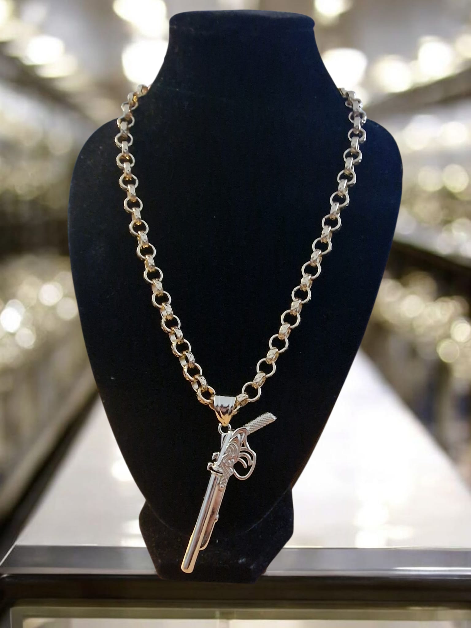 24" (9mm) Gold Plated Belcher Chain & Shotgun Pendant Bling Hunting
