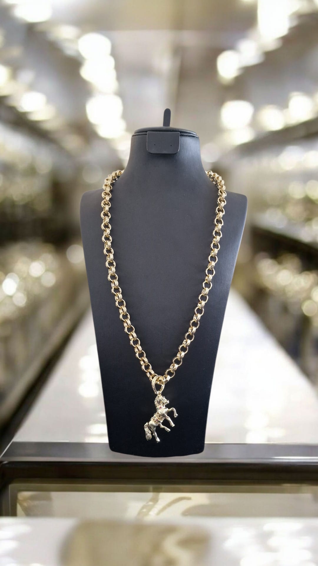 24" Gold Plated Belcher Chain & Horse Pendant (9mm)