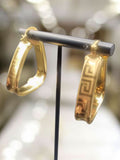 Gold Plated Triangular Hoop Medusa Patterned Earrings Bling Romany Dubai