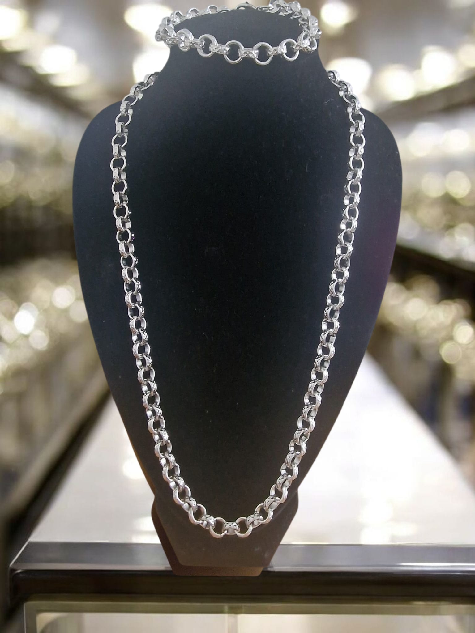 24" (9mm) Silver Plated Belcher Chain & 9" Matching Bracelet