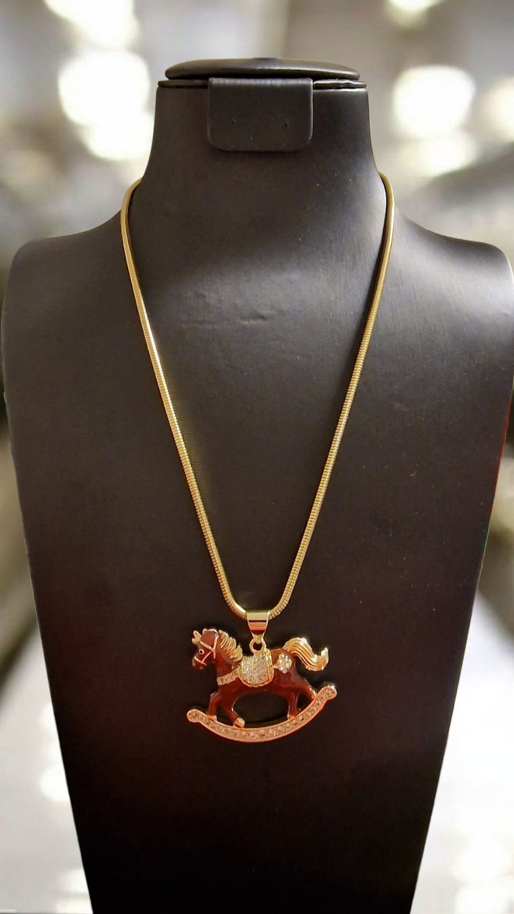 Gold Plated Rocking Horse Pendant Necklace