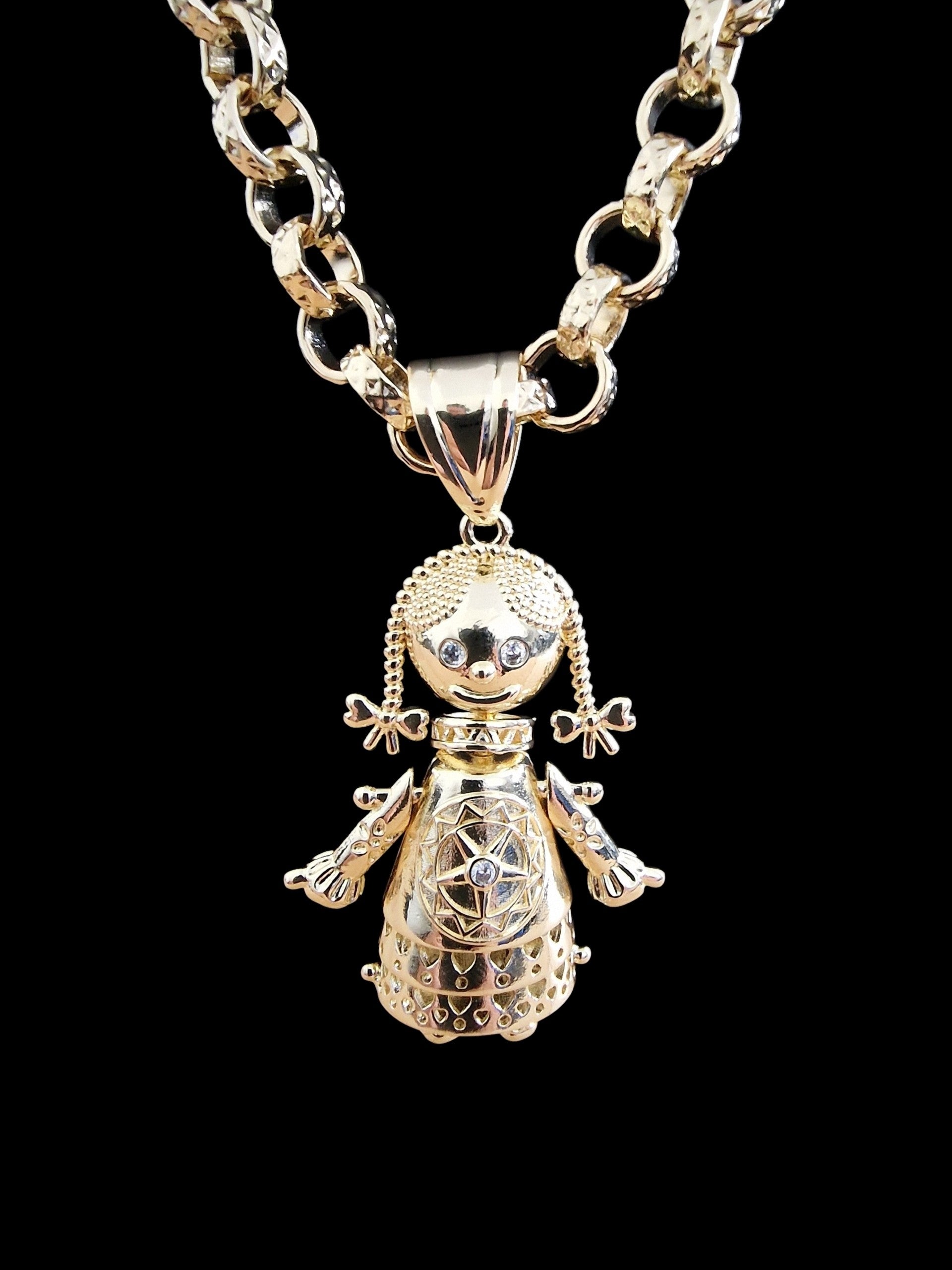 24" (9mm) Gold Plated Belcher Chain  &  Rag Doll Pendant