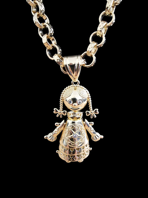 24" (9mm) Gold Plated Belcher Chain  &  Rag Doll Pendant