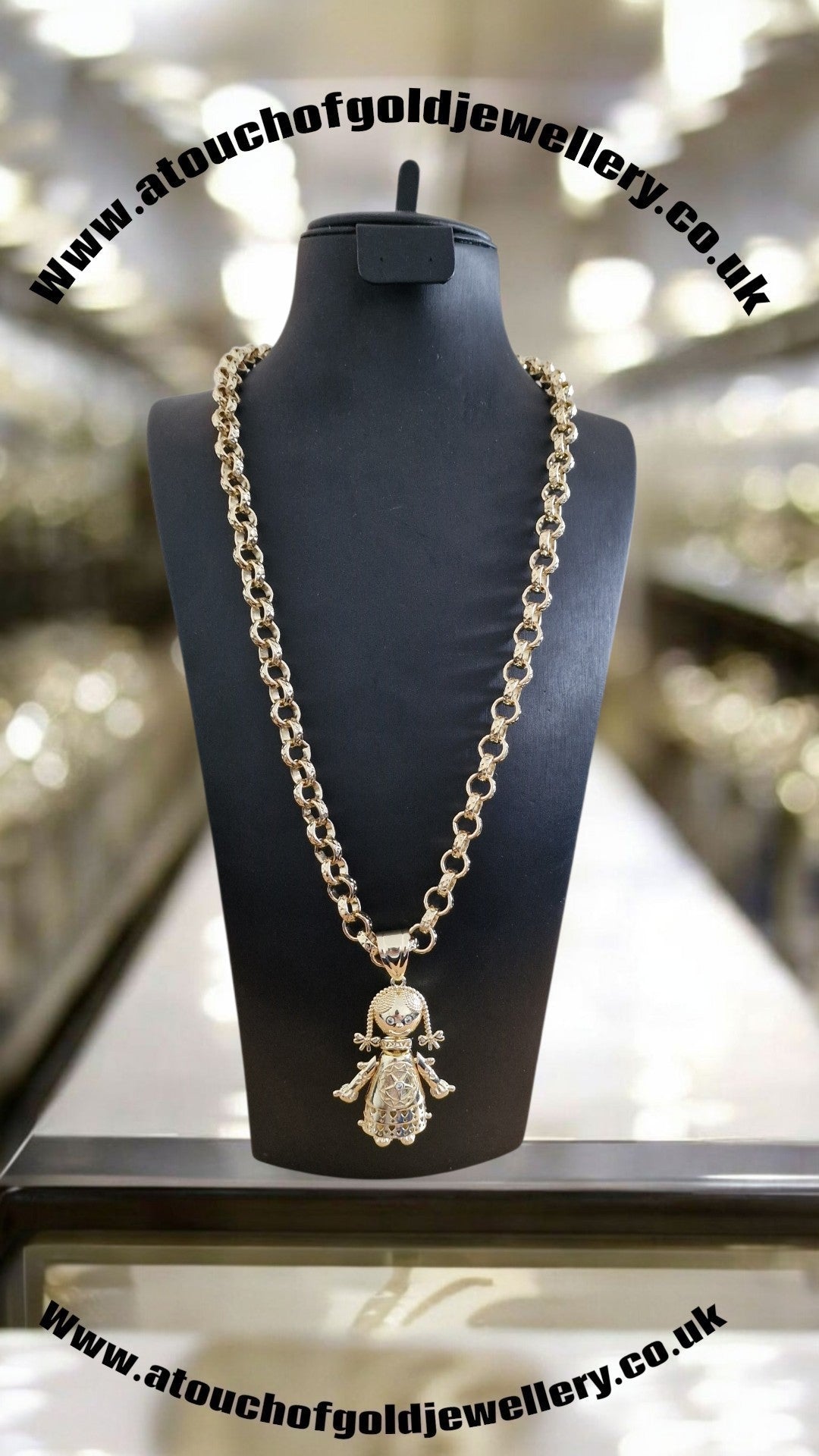 24" (9mm) Gold Plated Belcher Chain  &  Rag Doll Pendant